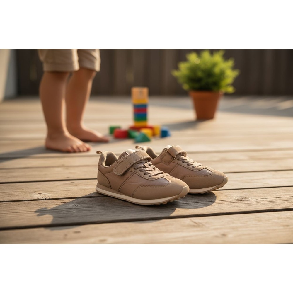 HM Kids Sneakers Taupe Brown Athletic Shoes Hook Loop Strap Size US 13.5 EUR 31